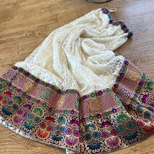 Floral Embroidered Maxi Skirt in White and Multicolor